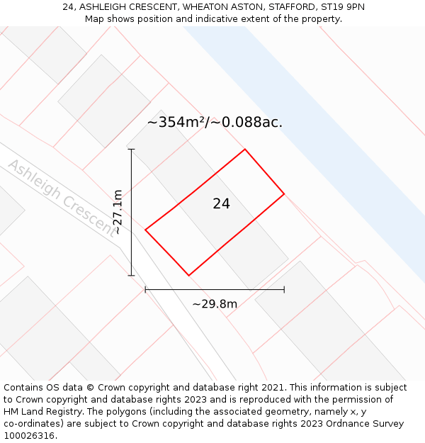 24, ASHLEIGH CRESCENT, WHEATON ASTON, STAFFORD, ST19 9PN: Plot and title map