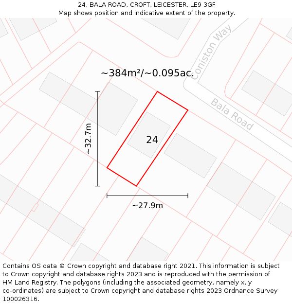 24, BALA ROAD, CROFT, LEICESTER, LE9 3GF: Plot and title map