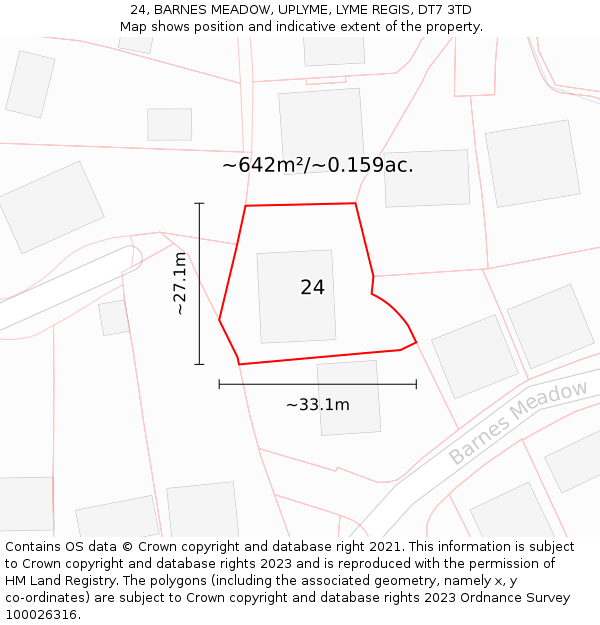 24, BARNES MEADOW, UPLYME, LYME REGIS, DT7 3TD: Plot and title map