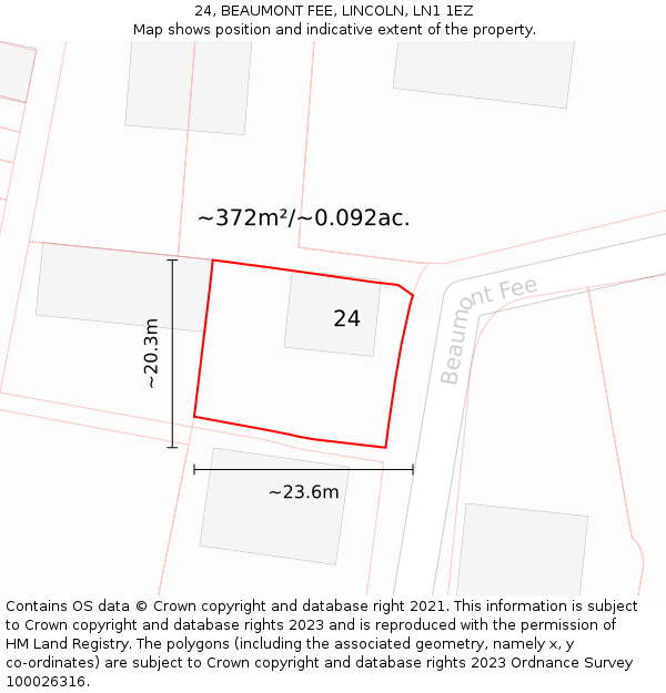 24, BEAUMONT FEE, LINCOLN, LN1 1EZ: Plot and title map