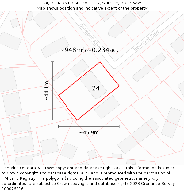 24, BELMONT RISE, BAILDON, SHIPLEY, BD17 5AW: Plot and title map