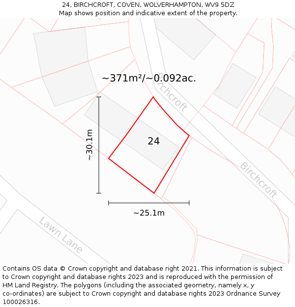 24, BIRCHCROFT, COVEN, WOLVERHAMPTON, WV9 5DZ: Plot and title map