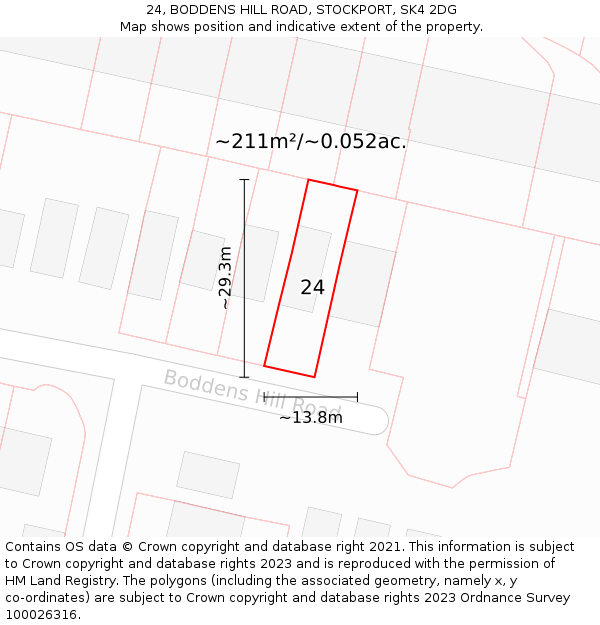 24, BODDENS HILL ROAD, STOCKPORT, SK4 2DG: Plot and title map