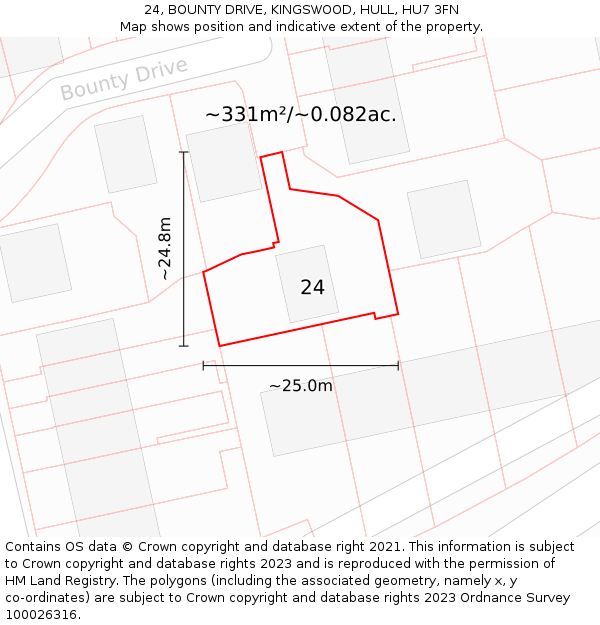 24, BOUNTY DRIVE, KINGSWOOD, HULL, HU7 3FN: Plot and title map