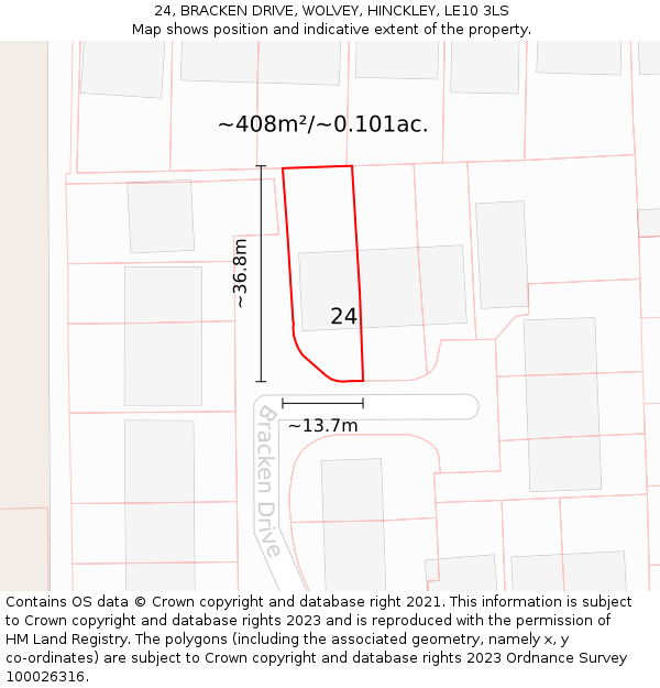 24, BRACKEN DRIVE, WOLVEY, HINCKLEY, LE10 3LS: Plot and title map