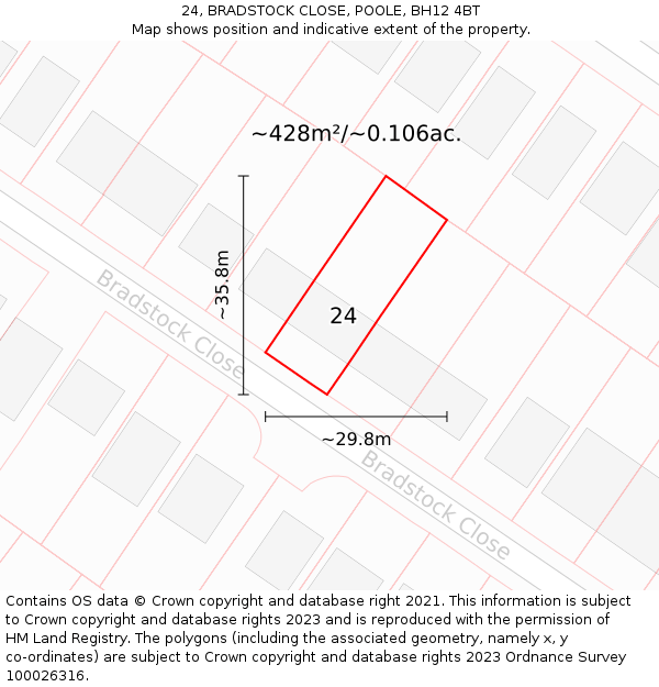 24, BRADSTOCK CLOSE, POOLE, BH12 4BT: Plot and title map