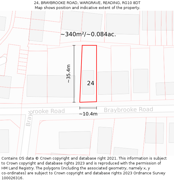 24, BRAYBROOKE ROAD, WARGRAVE, READING, RG10 8DT: Plot and title map