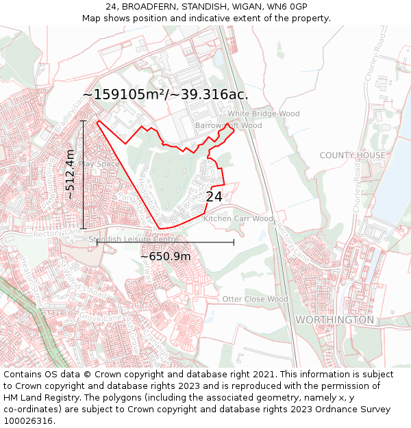 24, BROADFERN, STANDISH, WIGAN, WN6 0GP: Plot and title map