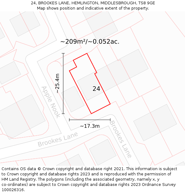 24, BROOKES LANE, HEMLINGTON, MIDDLESBROUGH, TS8 9GE: Plot and title map