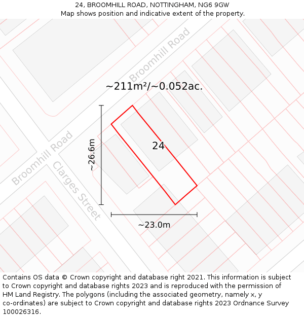 24, BROOMHILL ROAD, NOTTINGHAM, NG6 9GW: Plot and title map