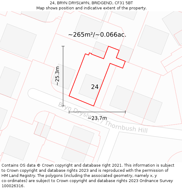 24, BRYN DRYSLWYN, BRIDGEND, CF31 5BT: Plot and title map