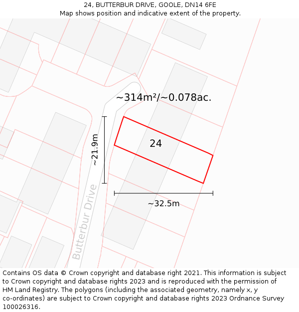 24, BUTTERBUR DRIVE, GOOLE, DN14 6FE: Plot and title map