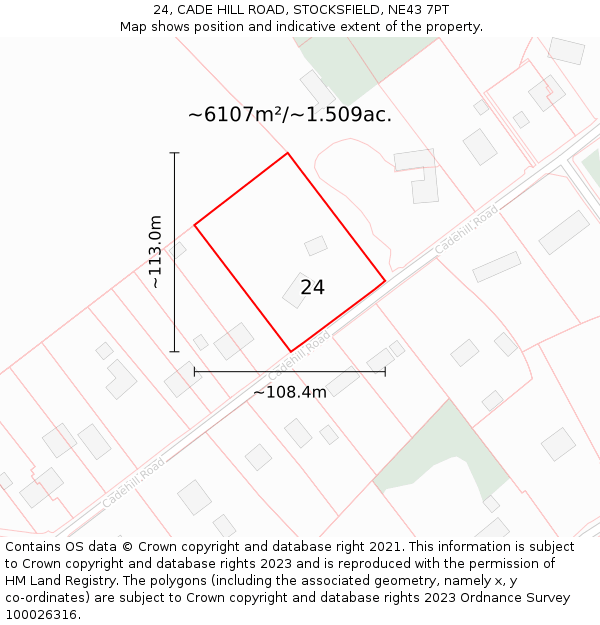 24, CADE HILL ROAD, STOCKSFIELD, NE43 7PT: Plot and title map