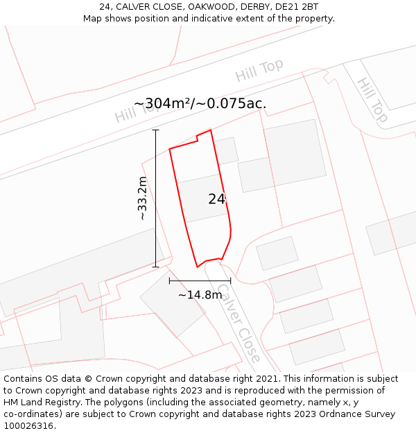 24, CALVER CLOSE, OAKWOOD, DERBY, DE21 2BT: Plot and title map