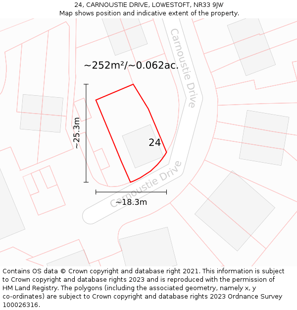 24, CARNOUSTIE DRIVE, LOWESTOFT, NR33 9JW: Plot and title map
