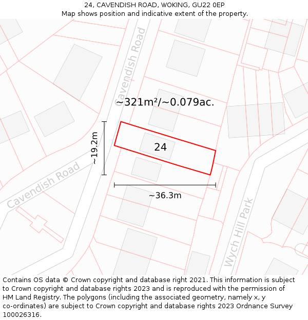 24, CAVENDISH ROAD, WOKING, GU22 0EP: Plot and title map