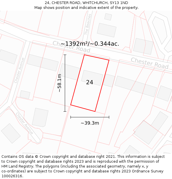 24, CHESTER ROAD, WHITCHURCH, SY13 1ND: Plot and title map