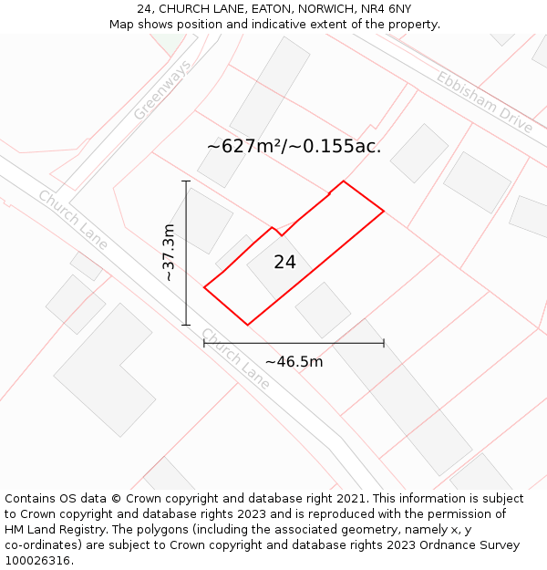 24, CHURCH LANE, EATON, NORWICH, NR4 6NY: Plot and title map