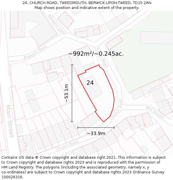 24, CHURCH ROAD, TWEEDMOUTH, BERWICK-UPON-TWEED, TD15 2AN: Plot and title map