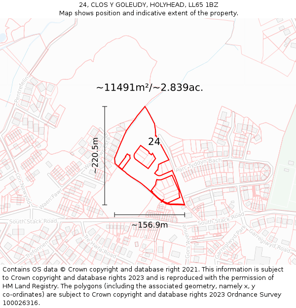 24, CLOS Y GOLEUDY, HOLYHEAD, LL65 1BZ: Plot and title map