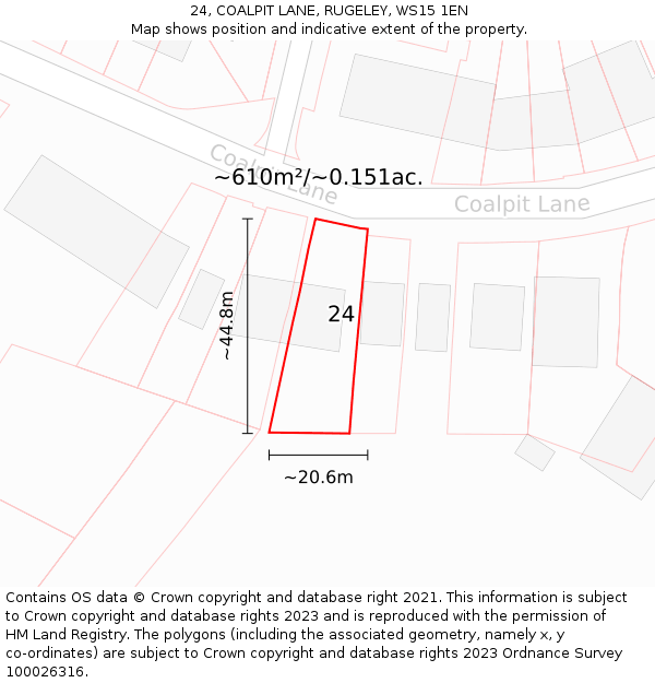 24, COALPIT LANE, RUGELEY, WS15 1EN: Plot and title map