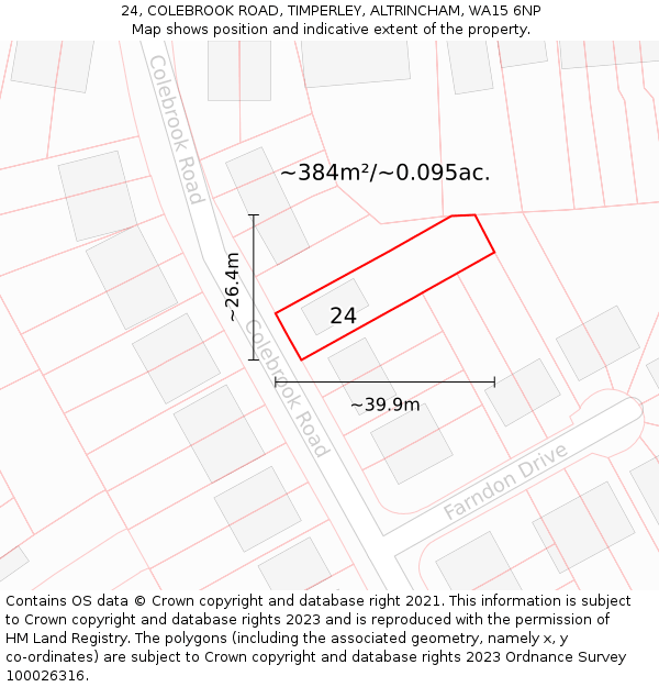 24, COLEBROOK ROAD, TIMPERLEY, ALTRINCHAM, WA15 6NP: Plot and title map