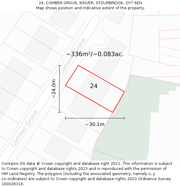 24, COMBER GROVE, KINVER, STOURBRIDGE, DY7 6EN: Plot and title map