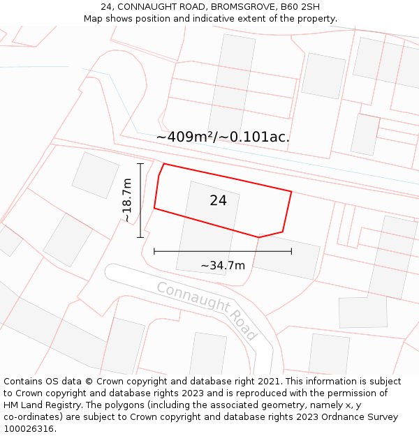 24, CONNAUGHT ROAD, BROMSGROVE, B60 2SH: Plot and title map