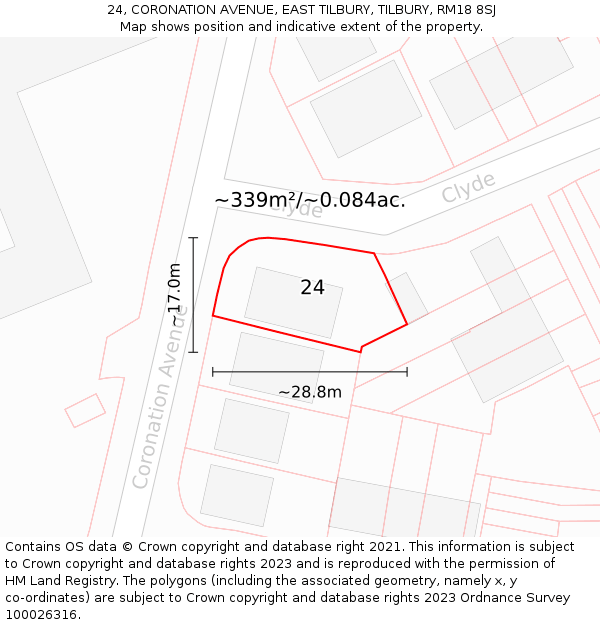 24, CORONATION AVENUE, EAST TILBURY, TILBURY, RM18 8SJ: Plot and title map