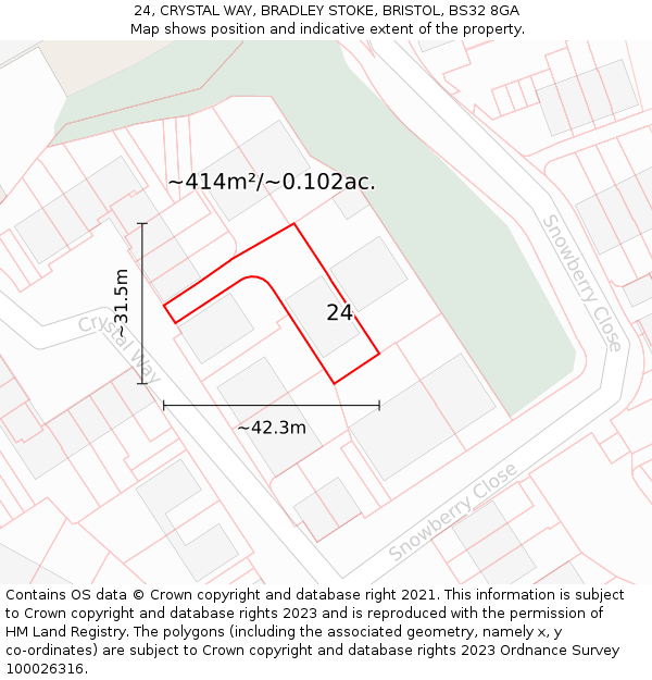 24, CRYSTAL WAY, BRADLEY STOKE, BRISTOL, BS32 8GA: Plot and title map