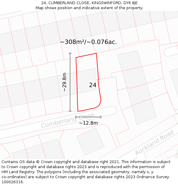 24, CUMBERLAND CLOSE, KINGSWINFORD, DY6 8JE: Plot and title map