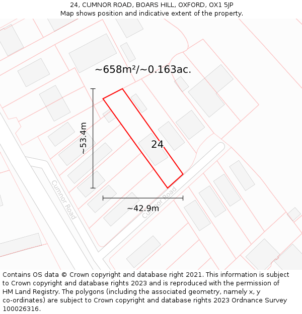 24, CUMNOR ROAD, BOARS HILL, OXFORD, OX1 5JP: Plot and title map