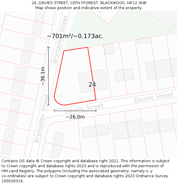 24, DAVIES STREET, CEFN FFOREST, BLACKWOOD, NP12 3NB: Plot and title map