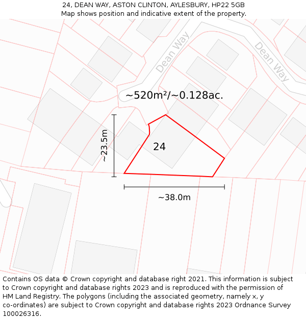 24, DEAN WAY, ASTON CLINTON, AYLESBURY, HP22 5GB: Plot and title map