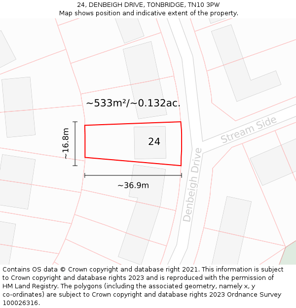 24, DENBEIGH DRIVE, TONBRIDGE, TN10 3PW: Plot and title map