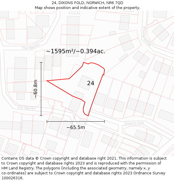 24, DIXONS FOLD, NORWICH, NR6 7QD: Plot and title map