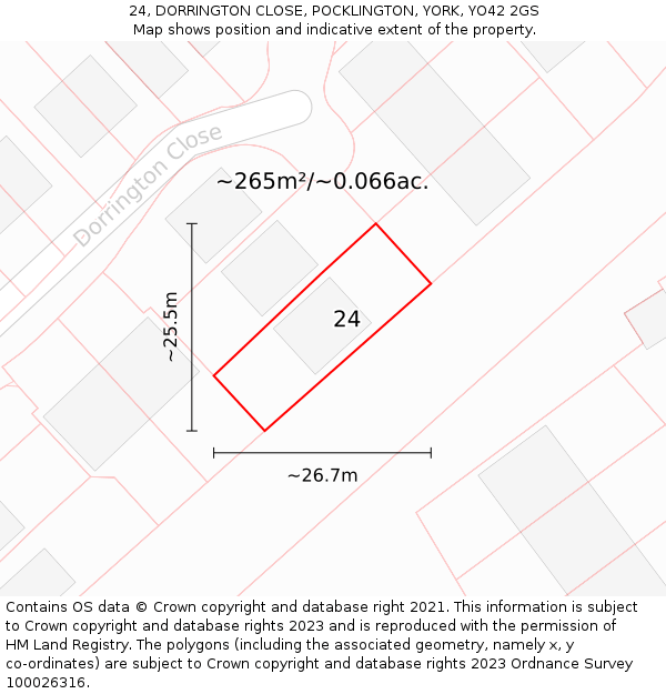 24, DORRINGTON CLOSE, POCKLINGTON, YORK, YO42 2GS: Plot and title map