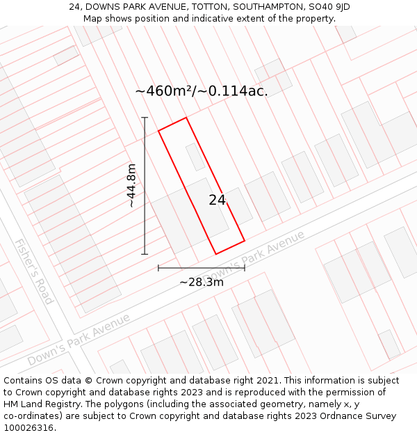 24, DOWNS PARK AVENUE, TOTTON, SOUTHAMPTON, SO40 9JD: Plot and title map