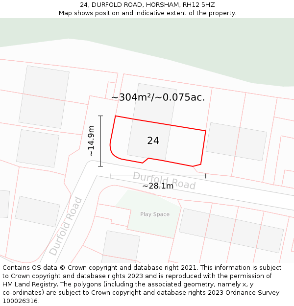 24, DURFOLD ROAD, HORSHAM, RH12 5HZ: Plot and title map