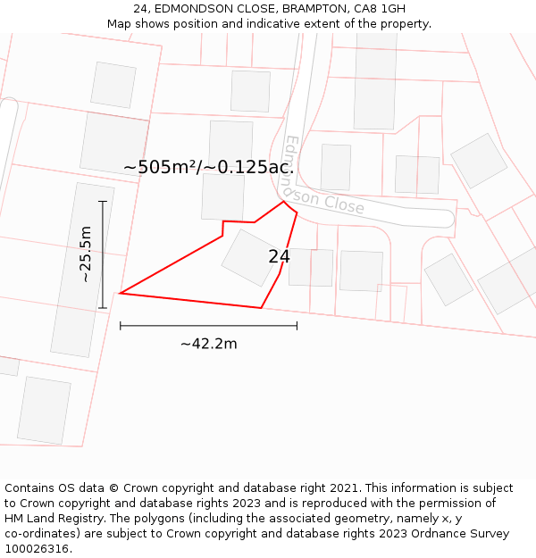 24, EDMONDSON CLOSE, BRAMPTON, CA8 1GH: Plot and title map