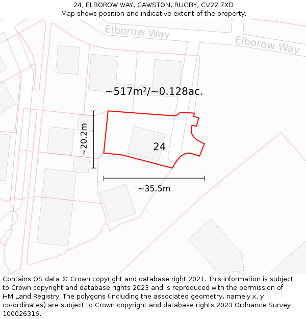 24, ELBOROW WAY, CAWSTON, RUGBY, CV22 7XD: Plot and title map
