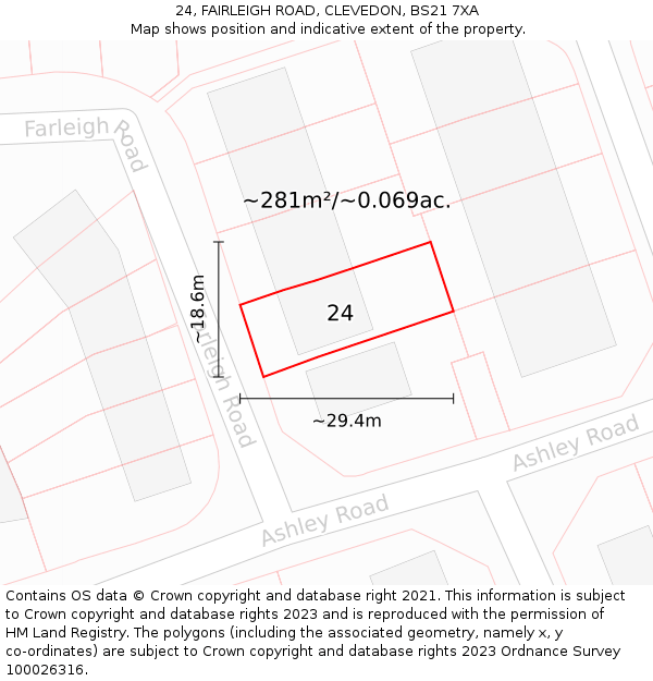 24, FAIRLEIGH ROAD, CLEVEDON, BS21 7XA: Plot and title map