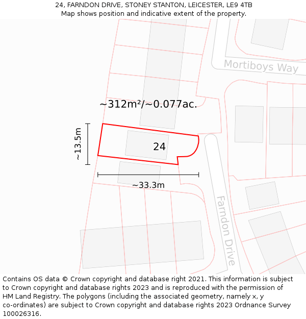 24, FARNDON DRIVE, STONEY STANTON, LEICESTER, LE9 4TB: Plot and title map