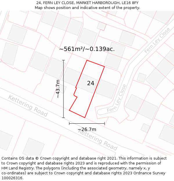 24, FERN LEY CLOSE, MARKET HARBOROUGH, LE16 8FY: Plot and title map