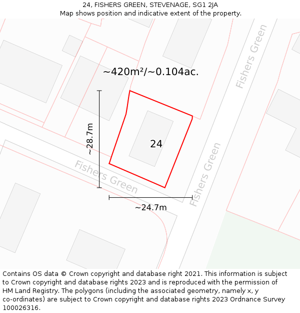 24, FISHERS GREEN, STEVENAGE, SG1 2JA: Plot and title map