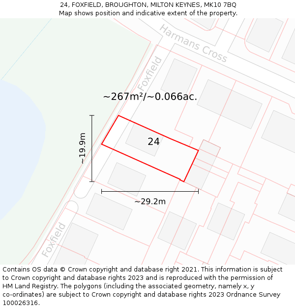 24, FOXFIELD, BROUGHTON, MILTON KEYNES, MK10 7BQ: Plot and title map