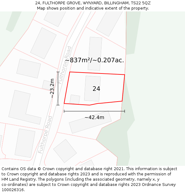 24, FULTHORPE GROVE, WYNYARD, BILLINGHAM, TS22 5QZ: Plot and title map