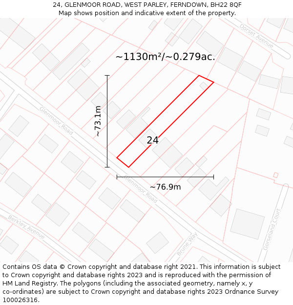 24, GLENMOOR ROAD, WEST PARLEY, FERNDOWN, BH22 8QF: Plot and title map