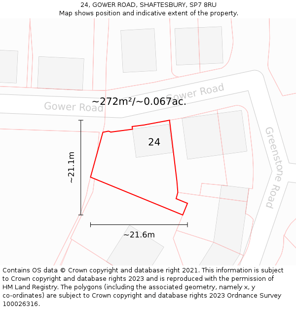 24, GOWER ROAD, SHAFTESBURY, SP7 8RU: Plot and title map