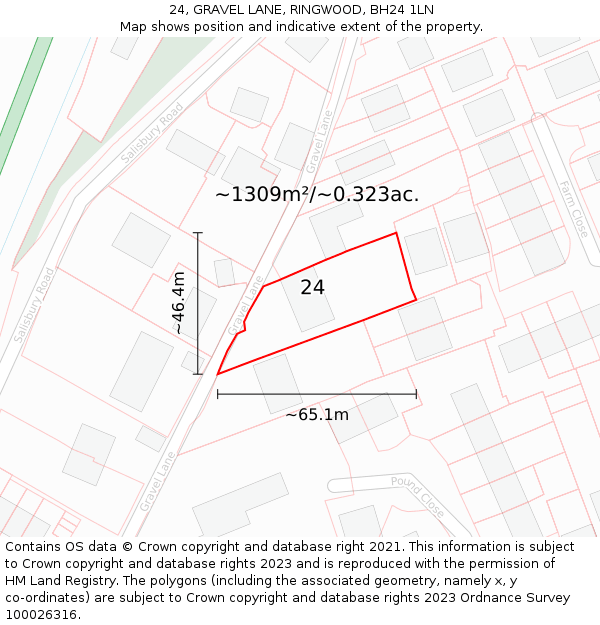 24, GRAVEL LANE, RINGWOOD, BH24 1LN: Plot and title map